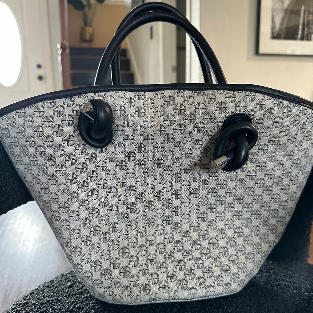 Beautiful & Trendy Anine Bing Mini Taylin Tote In Natural Monogram Print